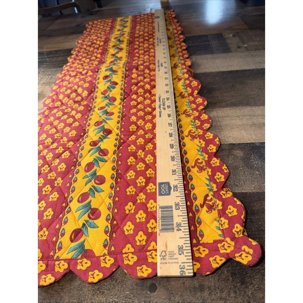 Quilted Table Runner 72x14 Cotton Indian Floral Red Yellow French Country